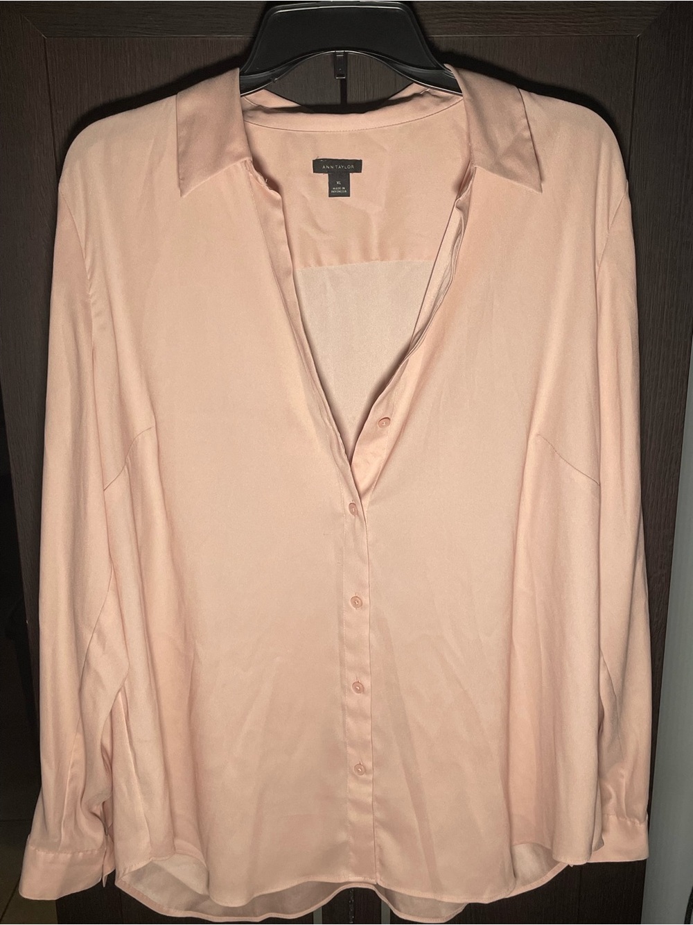Ann Taylor Blush Pink Button-Front Long-Sleeve Blouse